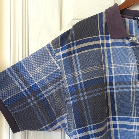Nautica 90's Vintage Preppy Plaid Short Sleeve Henley Polo Shirt Navy Blue XL - Picture 3 of 10